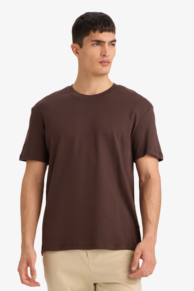 DeFacto Brown Man 100% Cotton Regular Fit Crew Neck Basic T-Shirt Casual - Image 3